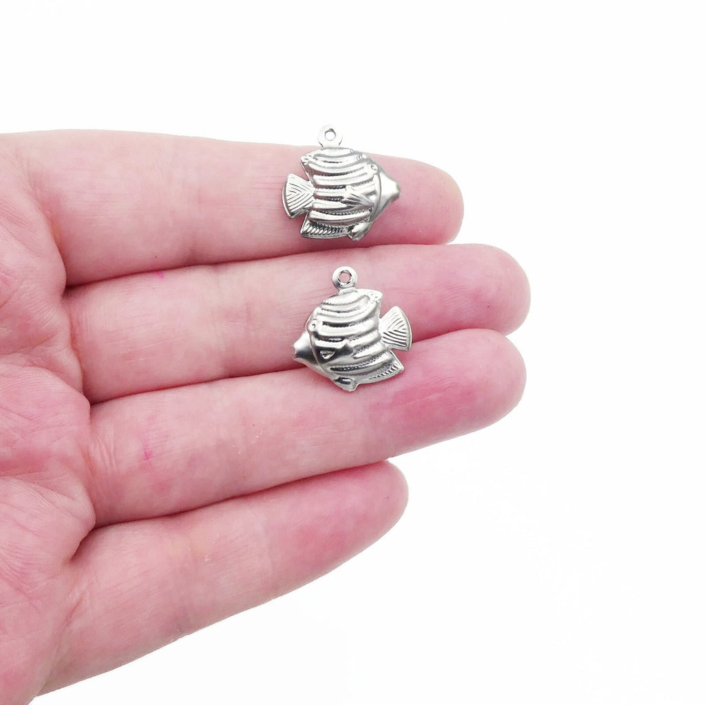 20 Stainless Steel Hollow Puffy Fish Charms