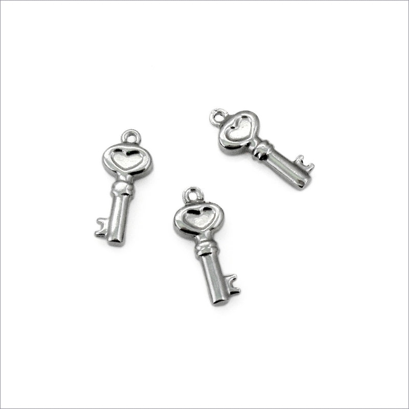 5 Solid Stainless Steel Heart Key Charms
