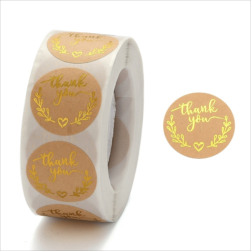 1 Roll 25mm Round Paper & Gold Foil Thank You Stickers
