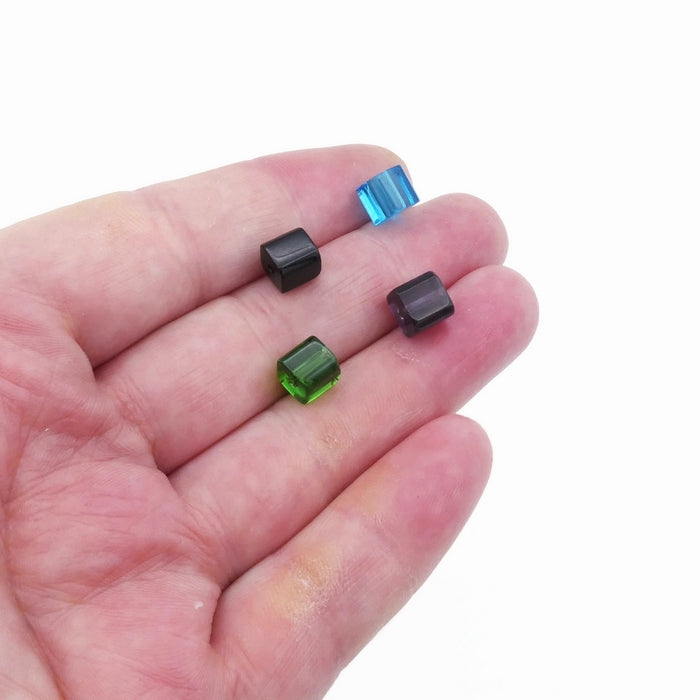 50 Random Mixed 6mm Glass Cube Beads