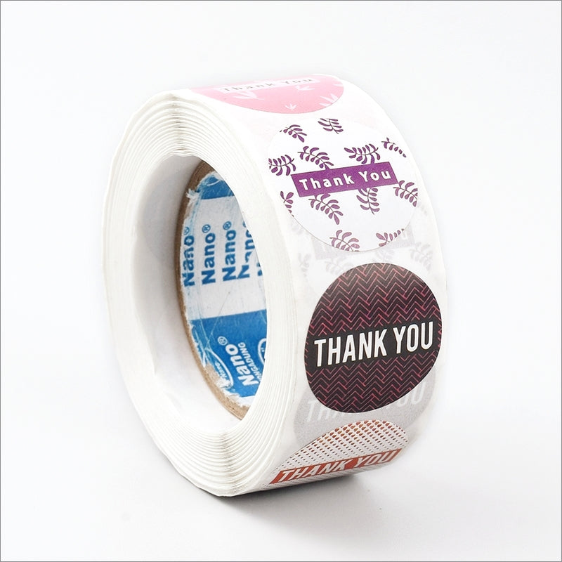 1 Roll 25mm Round Paper Thank You Stickers - Various Patterns