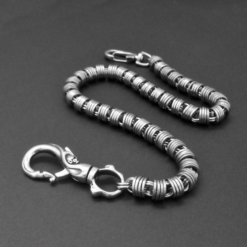 Stainless Steel Orbital Weave Wallet Chain with Skull Clasp