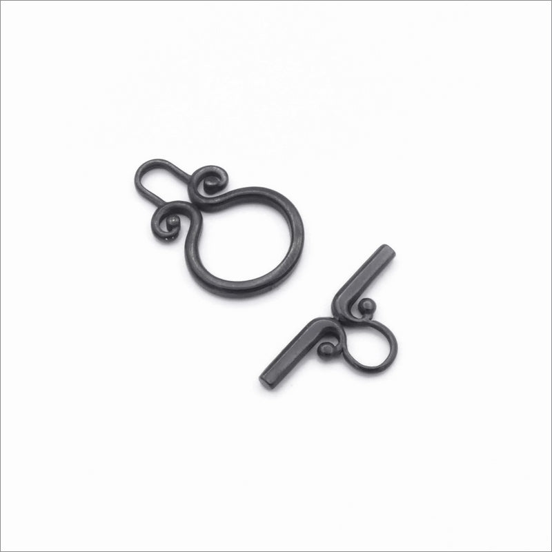 2 Black Stainless Steel Curled Scroll Toggle Clasps