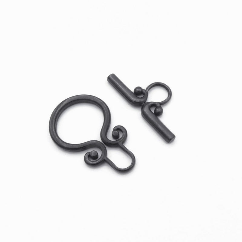 2 Black Stainless Steel Curled Scroll Toggle Clasps