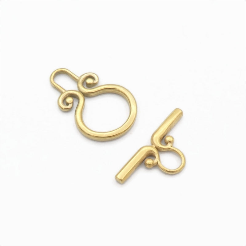 2 Gold Stainless Steel Curled Scroll Toggle Clasps
