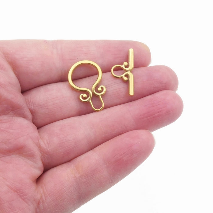 2 Gold Stainless Steel Curled Scroll Toggle Clasps