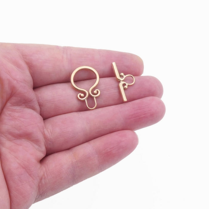 2 Rose Gold Stainless Steel Curled Scroll Toggle Clasps