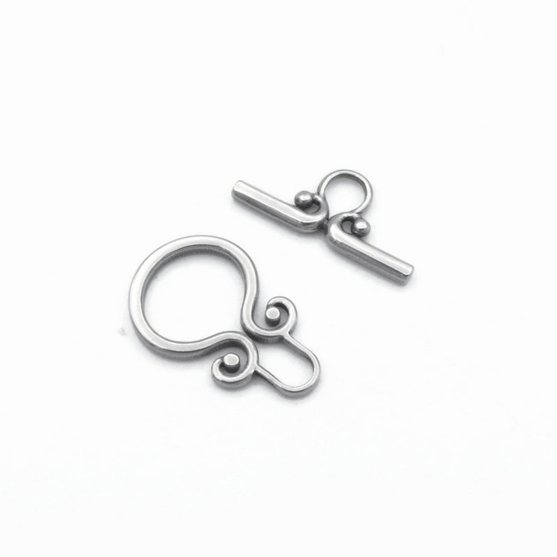 2 Stainless Steel Curled Scroll Toggle Clasps
