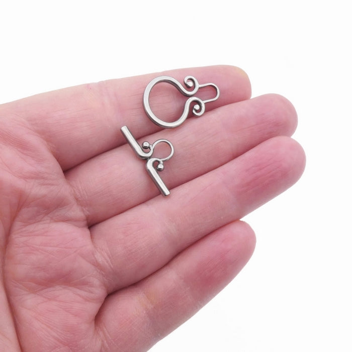 2 Stainless Steel Curled Scroll Toggle Clasps