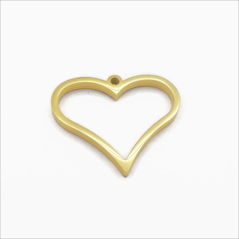 3 Gold Tone Stainless Steel Narrow Heart Open Back Bezel Settings for Resin Pendants
