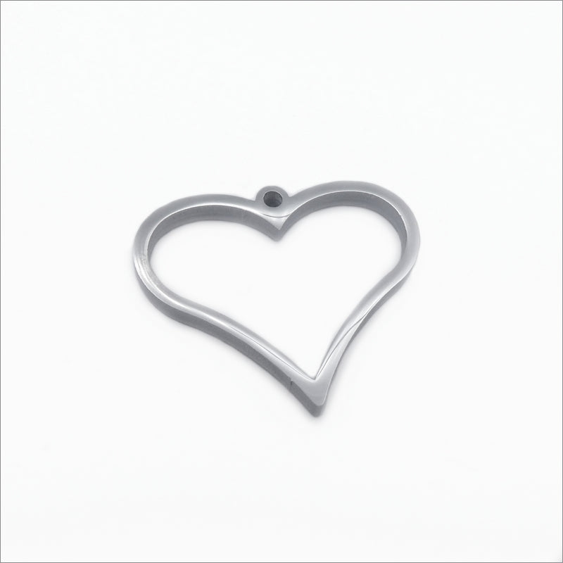 3 Polished Stainless Steel Heart Open Back Bezel Settings for Resin Pendants