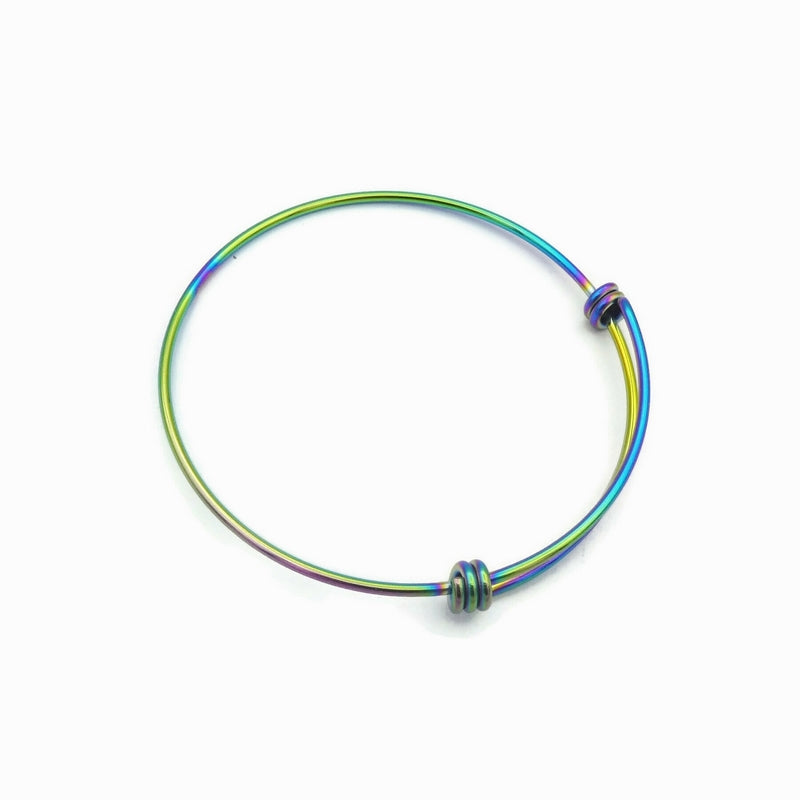2 Stainless Steel Rainbow Anodized Expandable Bangles