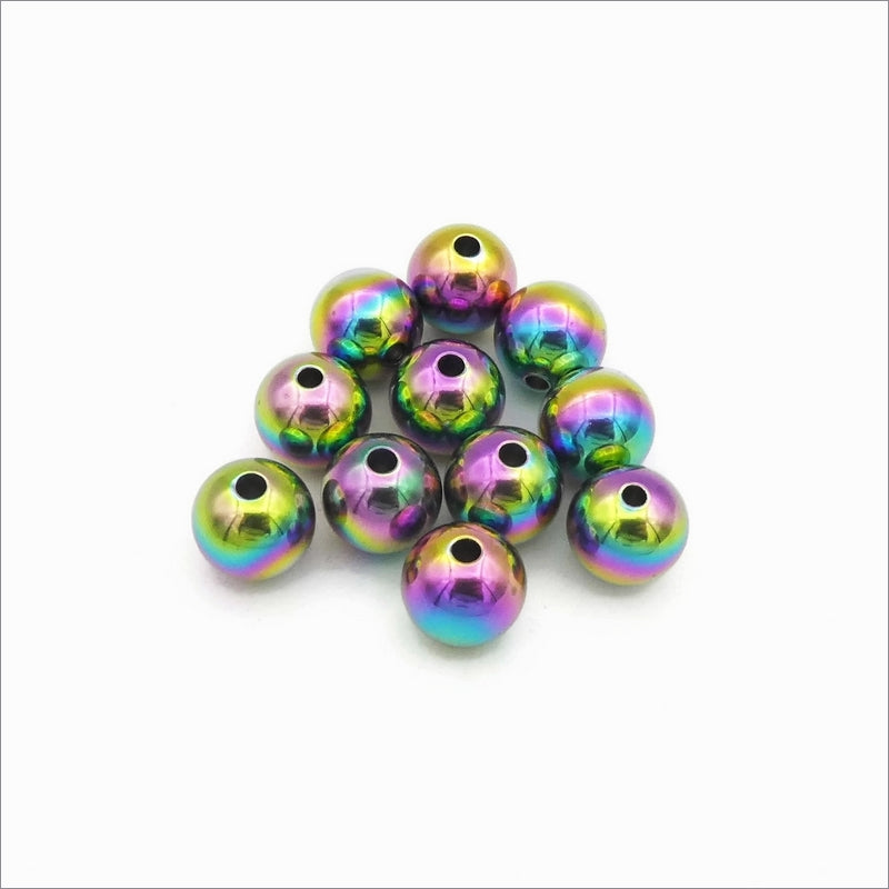 10 Rainbow Anodized Stainless Steel 10mm x 9mm Round Beads