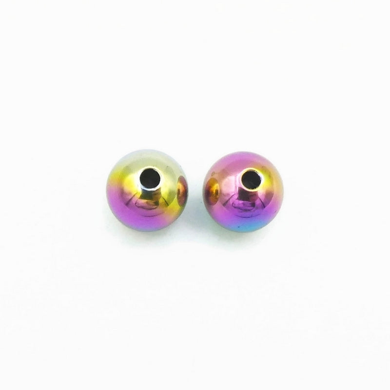 10 Rainbow Anodized Stainless Steel 10mm x 9mm Round Beads
