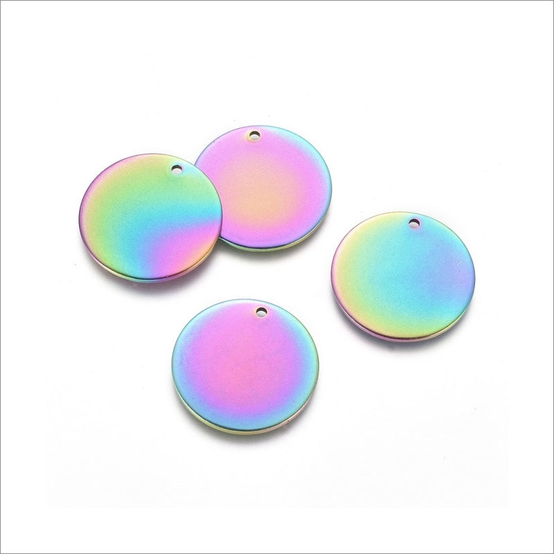 5 Rainbow Anodized Stainless Steel Round Blank Pendant Tags