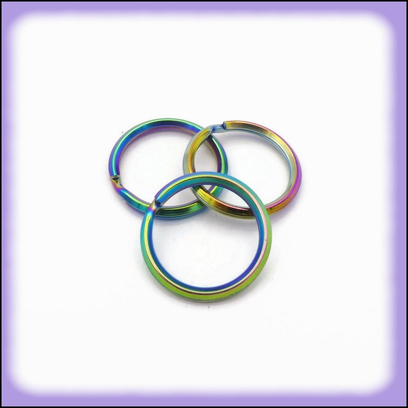 10 Rainbow Anodized Stainless Steel 28mm Keyrings