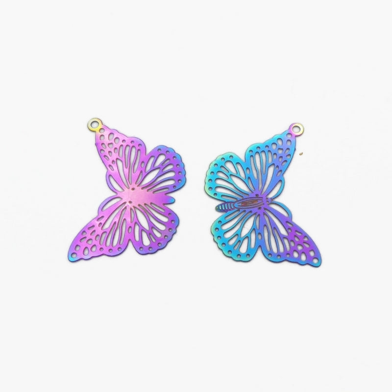 10 Rainbow Anodized Stainless Etched Butterfly Pendant Stampings