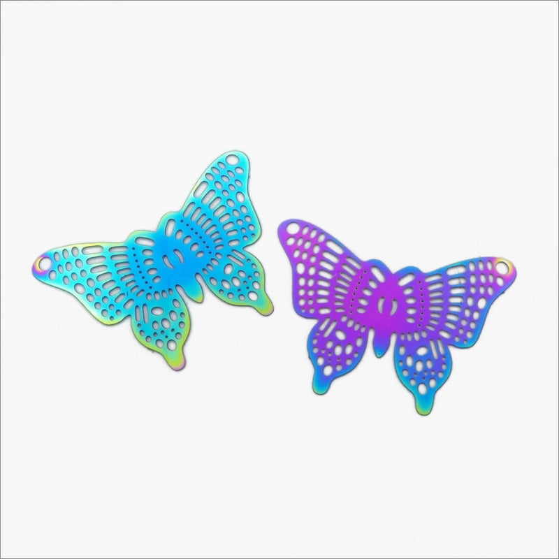 10 Rainbow Anodized Stainless Butterfly Pendant Connector Stampings