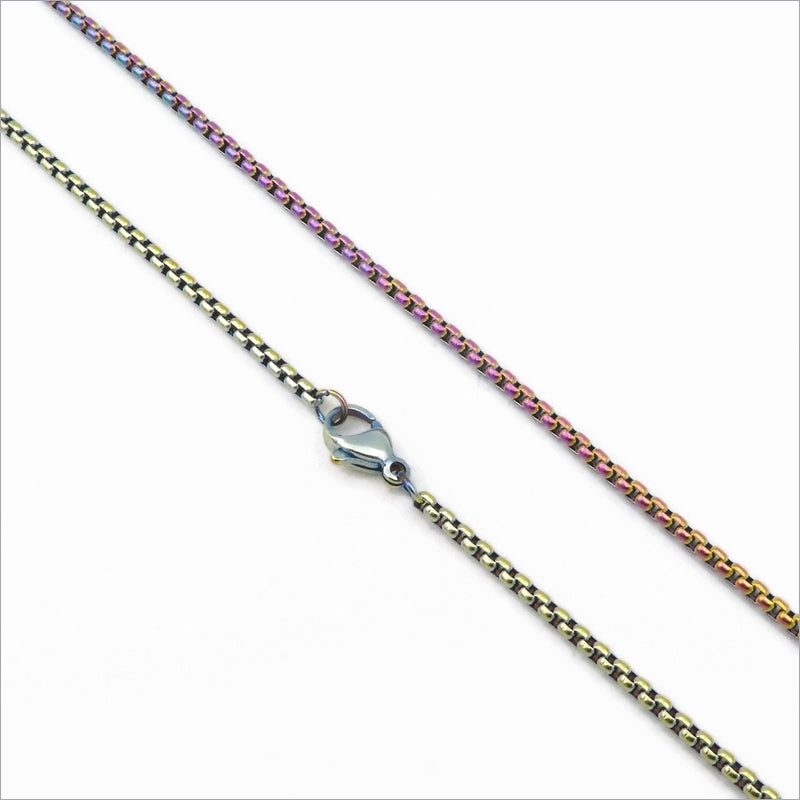 2 Rainbow Anodized Stainless Steel 50cm Rolo Chain Necklaces