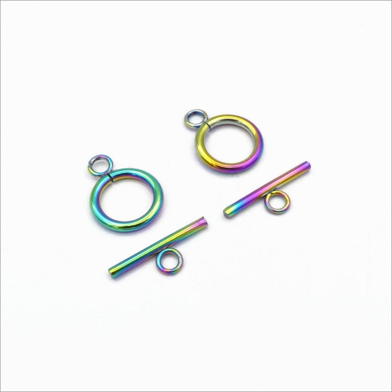 3 Rainbow Anodized Stainless Steel Toggle Clasp Sets