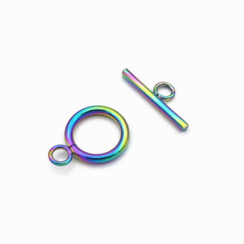 3 Rainbow Anodized Stainless Steel Toggle Clasp Sets