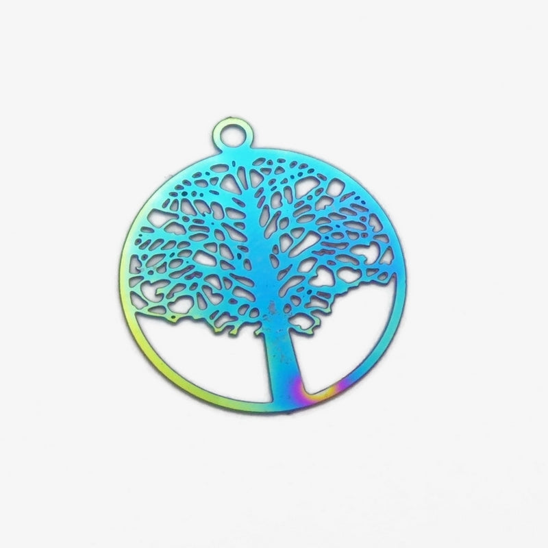 10 Rainbow Anodized Stainless Steel Tree Pendant Filigree Stampings