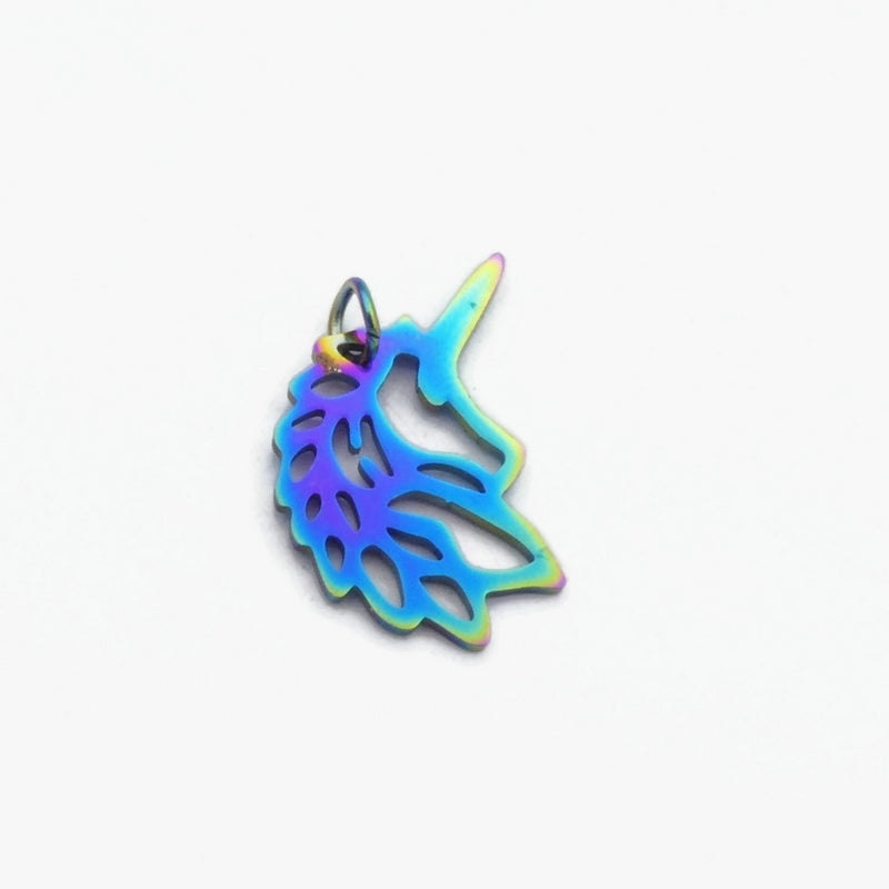 5 Rainbow Anodized Stainless Steel Unicorn Charm Pendants