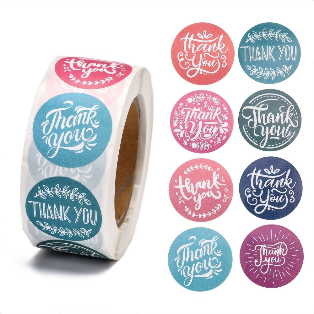 1 Roll 25mm Round Paper Retro Thank You Stickers - Pastel Colours