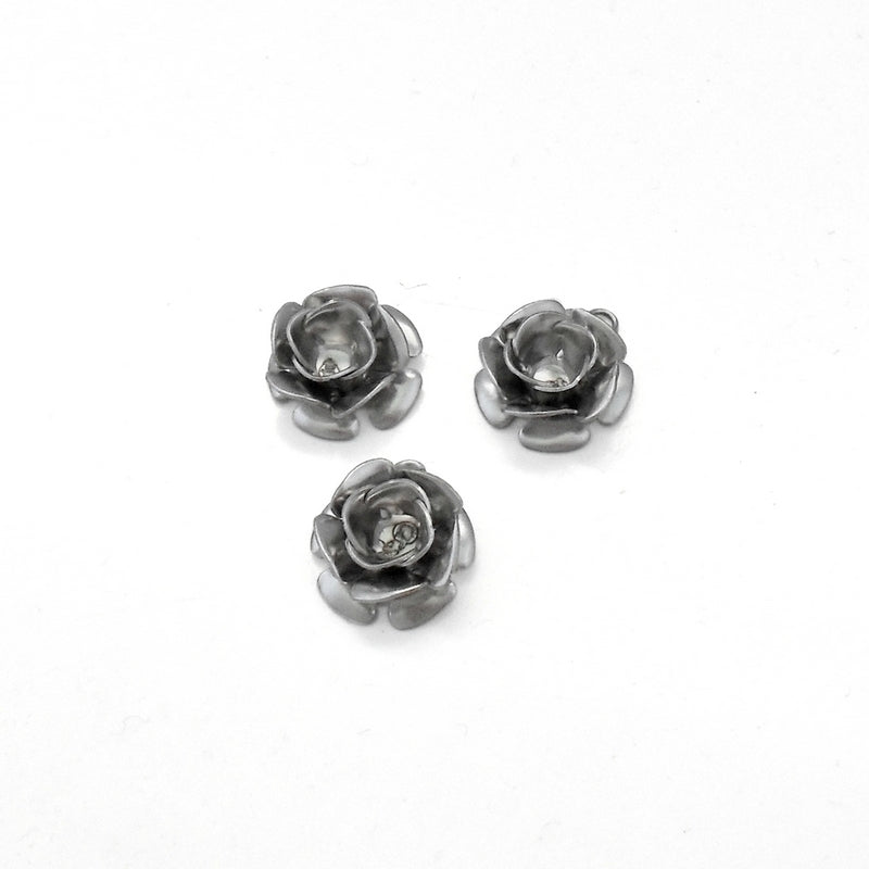 10 Stainless Steel Rose Flower Charm Rhinestone Settings