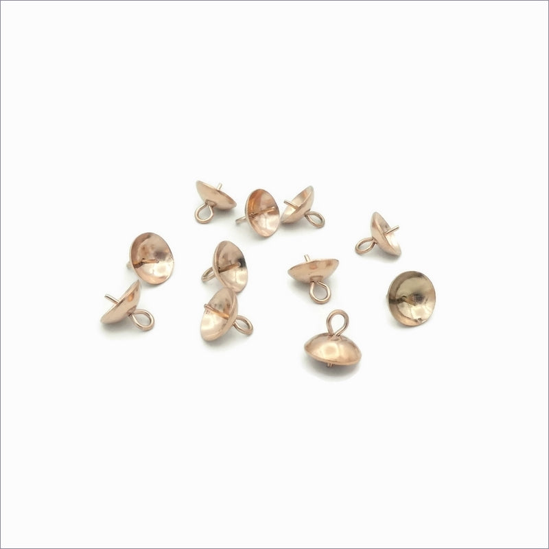 10 Rose Gold Tone Stainless Steel 8mm x 8mm Cup Peg Bails