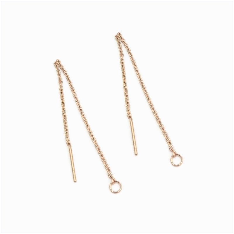 3 Pairs Rose Gold Stainless Steel 100mm Earring Threaders