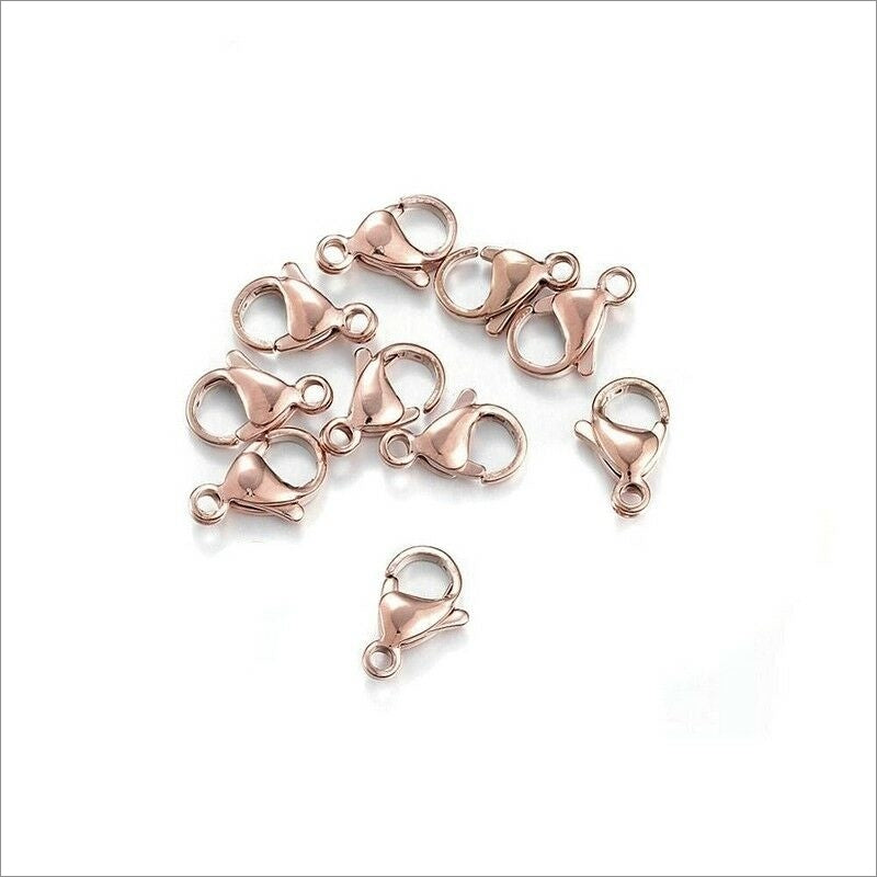 10 Stainless Steel Rose Gold Tone 10mm Lobster Claw Parrot Clasps