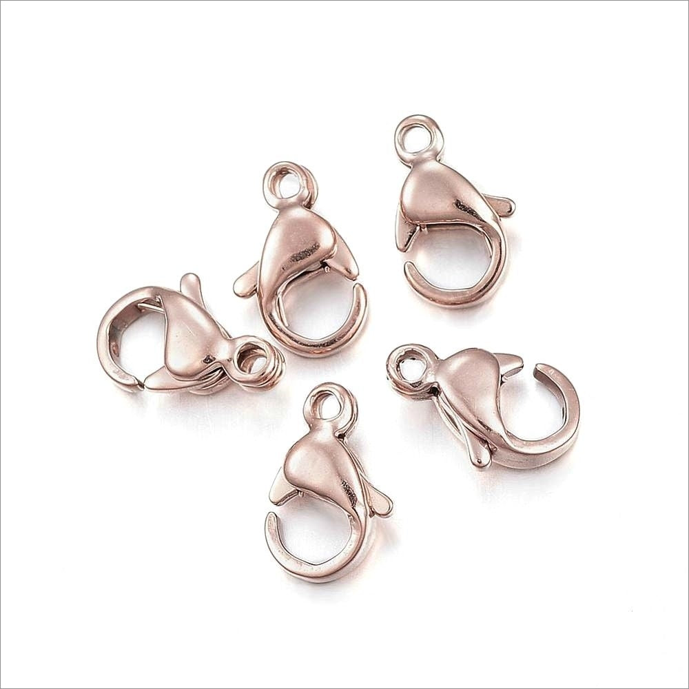 10 Stainless Steel Rose Gold Tone 12mm Lobster Claw Parrot Clasps