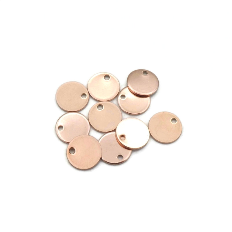 10 Rose Gold Stainless Steel 10mm Round Blank  Tags