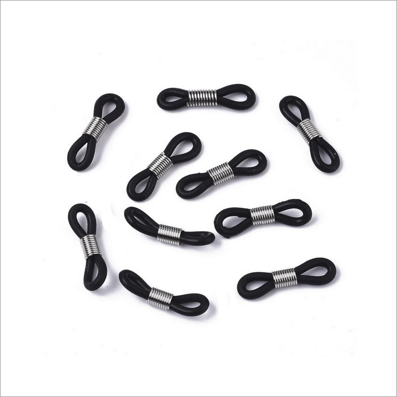 50 Black Rubber & Stainless Steel 22mm Eyeglass Connectors