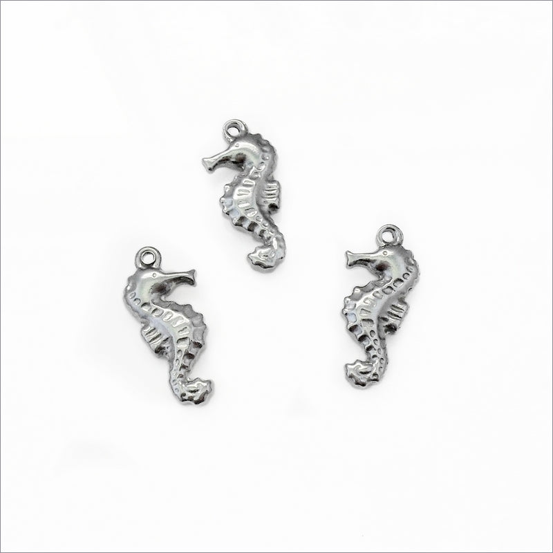 5 Small Solid Stainless Steel Seahorse Charms