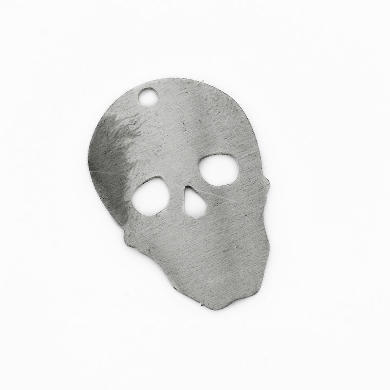 10 Light Gunmetal Stainless Steel Thin Etched Skull Pendant Filigree Stampings
