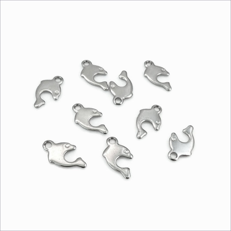 20 Small Stainless Steel Dolphin Charms