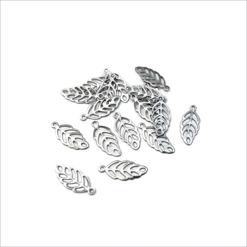 100 Stainless Steel Small & Thin Filigree Leaf Charms