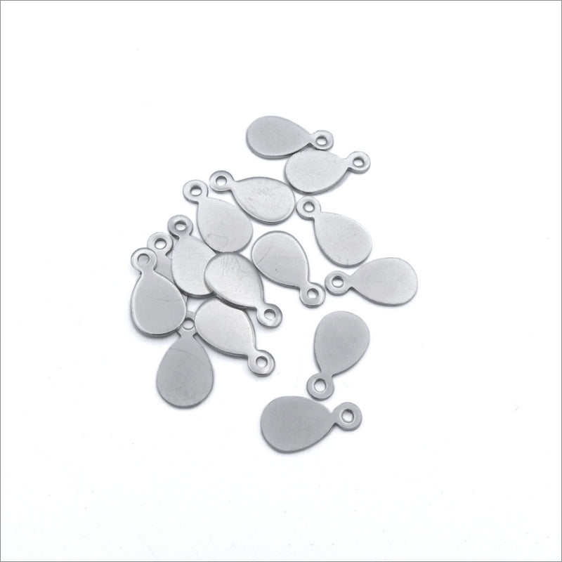 25 Small Stainless Steel Blank Teardrop Tag Charms