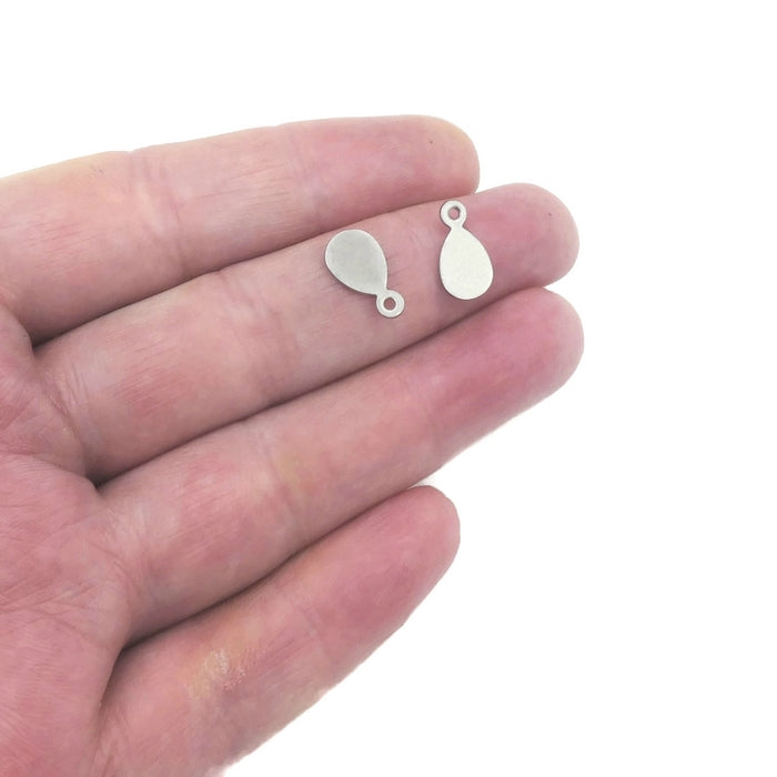 25 Small Stainless Steel Blank Teardrop Tag Charms