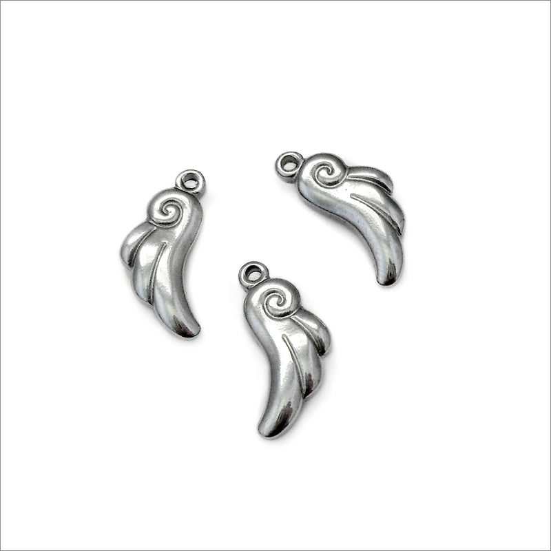 5 Small Solid Stainless Steel Wing Charms