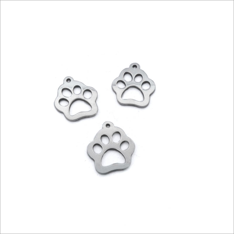 10 Stainless Steel Pet Paw Charms