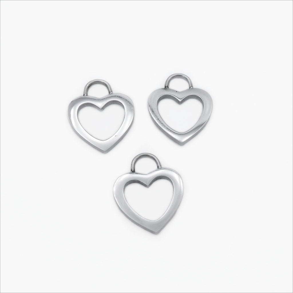 3 Stainless Steel Hollow Heart Charms
