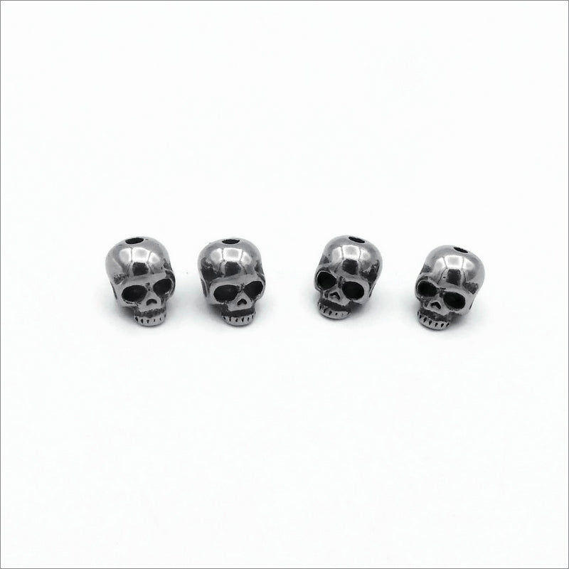 4 Small Solid Stainless Steel Skull Beads
