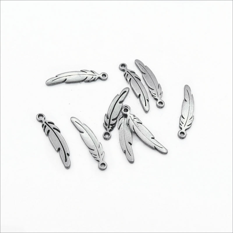 20 Small Stainless Steel Feather Charms