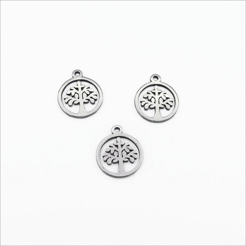 10 Small Stainless Steel Tree of Life Charms