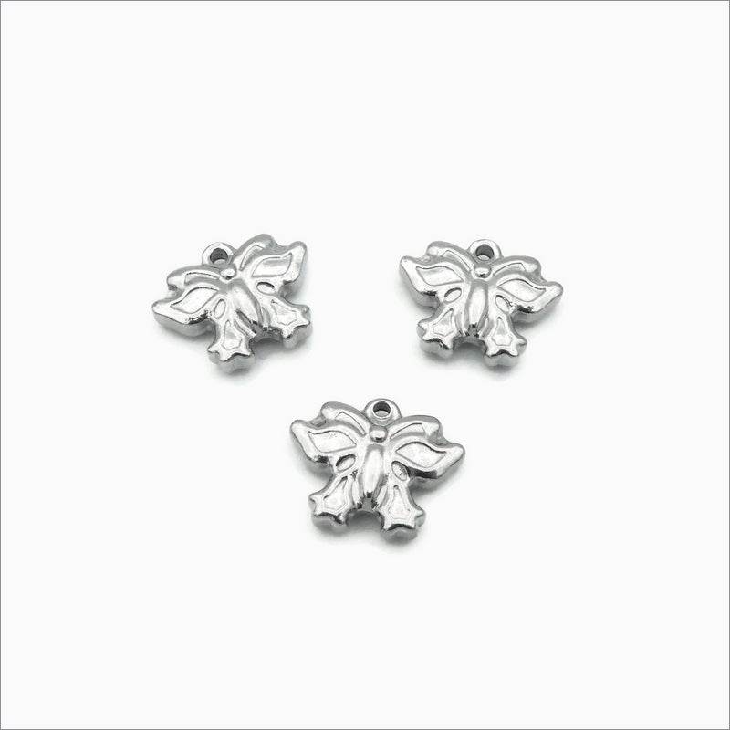5 Small Solid Stainless Steel Butterfly Charms