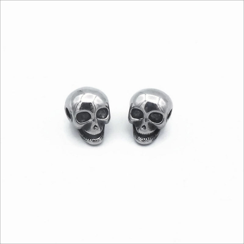 2 Solid Stainless Steel Skull Beads