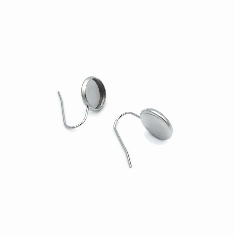 5 Pairs Stainless Steel 10mm Cabochon Earring Hook Settings